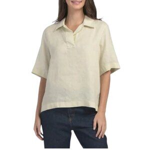 THEORY ALOE Linen Boxy Polo Top